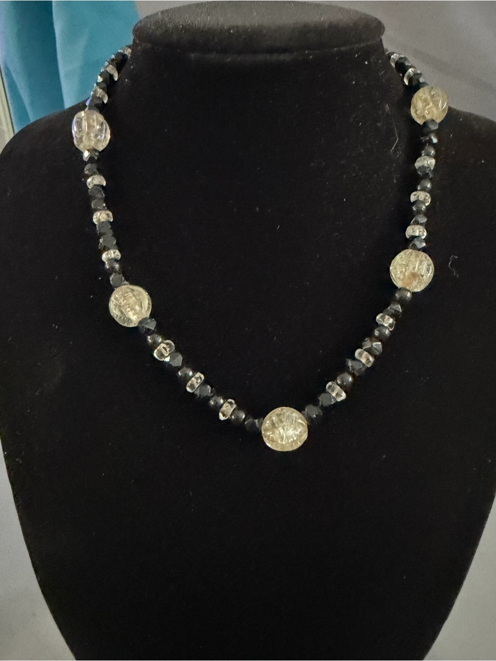 Elegant Black Bead Necklace with Gold Accent Beads